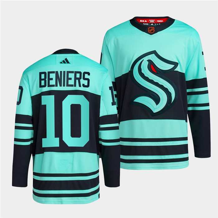 Men%27s Seattle Kraken #10 Matty Beniers Ice Blue 2022-23 Reverse Retro Stitched Jersey Dzhi